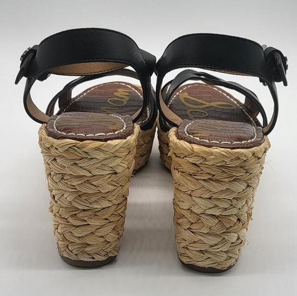 2466- Sam Edelman Darline Wedge Sandals Black Leather Size 9.5 M NWT - Picture 6 of 12